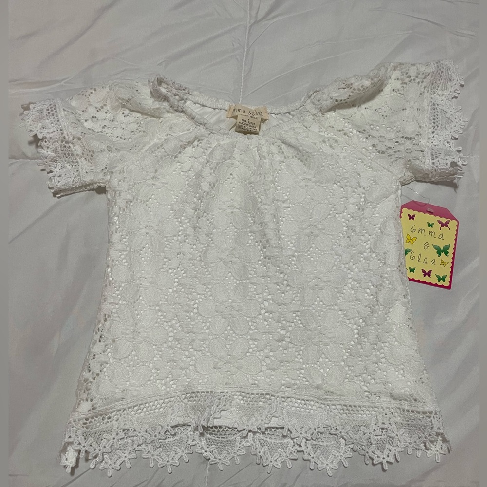 Emma & Elsa - Girls White Lace Top
